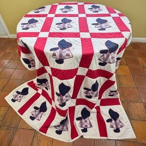 Vintage 70s Holly Hobbie handmade quilt, twin size bed quilted comforter